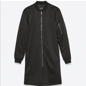 Zara Black Longline Bomber Jacket Mens XL